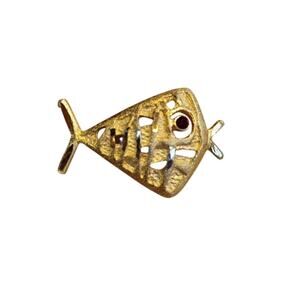 Vintage Mid Century Gold Fish Brooch with a Red Rhinestone Eye